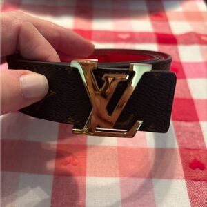Louis Vuitton Brown/ Red Reversible  Belt with Gold Buckle
